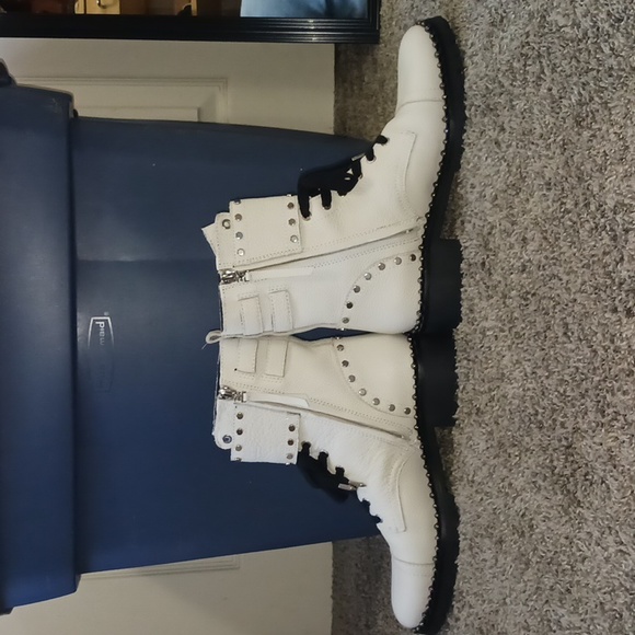 Sam Edelman "Jennifer" leather moto combat boots - 8 - white/black/silver - Picture 8 of 14